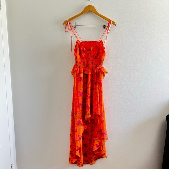 NWT For Love & Lemons Peony Asymmetric High-Low Floral Orange Maxi Dress Small - Picture 6 of 16